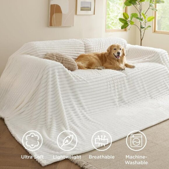 🆕Women Off White 120" x 120"Bedsure Gentle Soft Throw Cute Large Throws Blanket - Picture 8 of 11